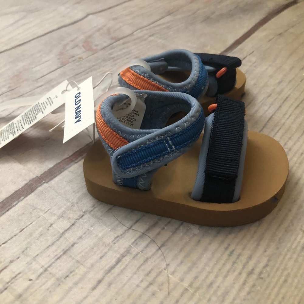 Baby Boy's Blue and Orange Color Block Velcro Sandals, Size 0-3 Months, NWTs